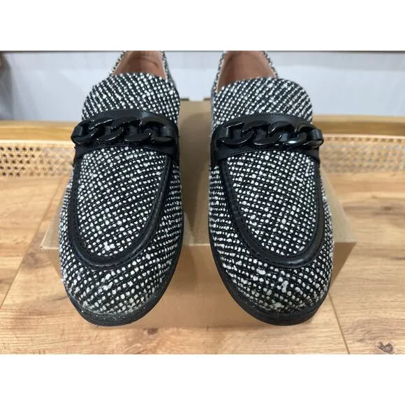Cole Haan Stassi Chain Tweed Loafers Black &amp; White Tweed Size 10 NWOB Preppy