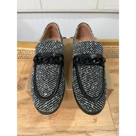 Cole Haan Stassi Chain Tweed Loafers Black &amp; White Tweed Size 10 NWOB Preppy