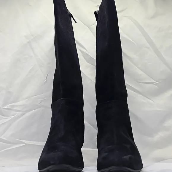 Cole Haan Tali Luxe Wedge Boot 40 Black Suede Knee-High Zippered Boots Size 8.5
