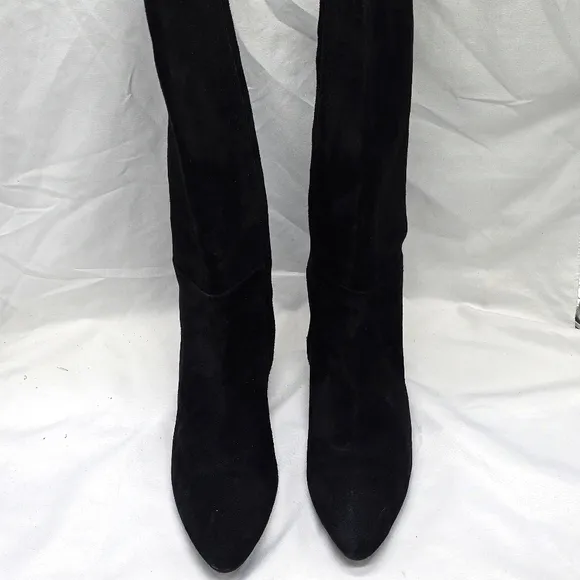 Cole Haan Tali Luxe Wedge Boot 40 Black Suede Knee-High Zippered Boots Size 8.5