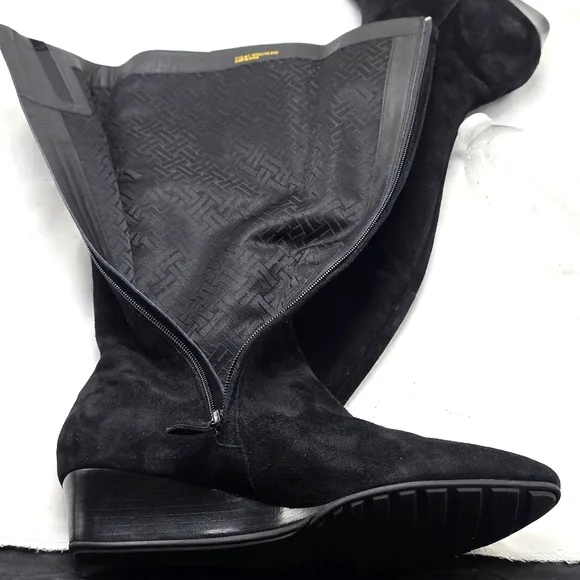 Cole Haan Tali Luxe Wedge Boot 40 Black Suede Knee-High Zippered Boots Size 8.5