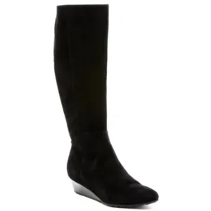 Cole Haan Tali Luxe Wedge Boot 40 Black Suede Knee-High Zippered Boots Size 8.5