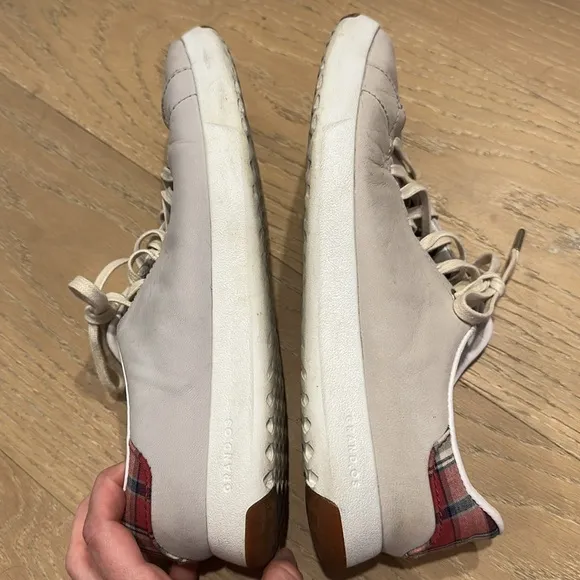 Cole Haan Tennis Fashion Sneaker Leather Plaid Lace Up Mens 8.5 Grandpro Gray