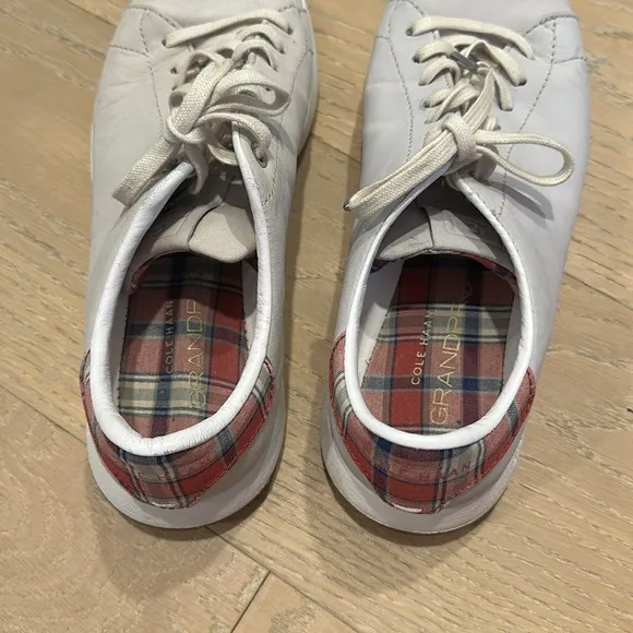 Cole Haan Tennis Fashion Sneaker Leather Plaid Lace Up Mens 8.5 Grandpro Gray