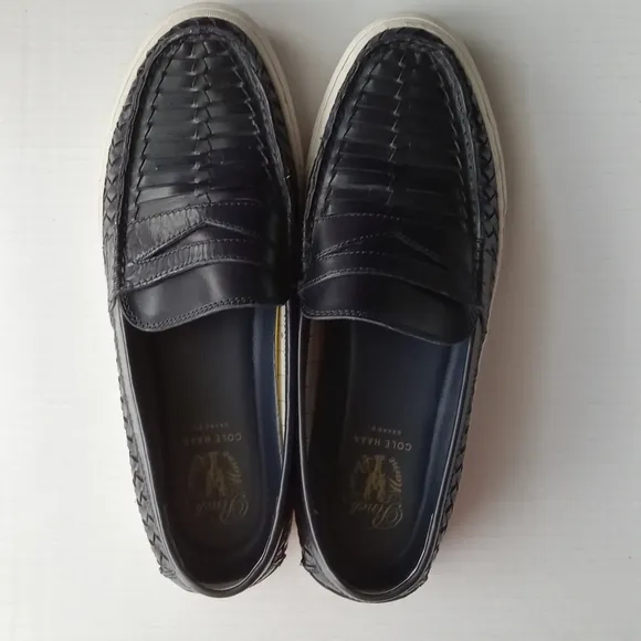 🩷💚⚜️Cole Haan⚜️🩷💚Mens Pinch Weave Loafer Navy Blue Braided Weekend Shoe 10.5