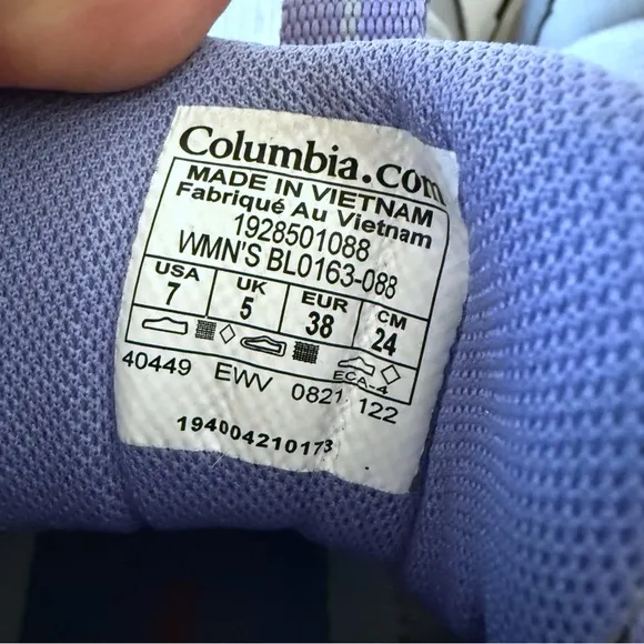 COLUMBIA Women's FLOW CENTRE Hiking Shoes Sneakers Steam Fairytale Size 7