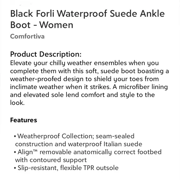 Comfortiva Black Forli Waterproof Suede Ankle Boots Women’s Size 8 Narrow