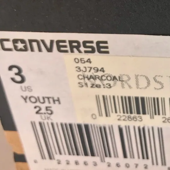 Converse All Star Charcoal Low Top Sneakers 3J794 Youth 2.5 NIB
