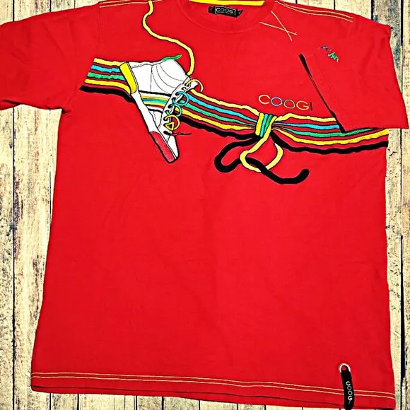 COOGI Men’s Red Designer T-Shirt, XXL, Rare Y2K Collectible Streeware