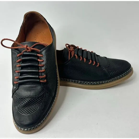 Cools 21 Women's Oscar Hidden Lace Perforated Leather Sneakers  Black  US 8.5
