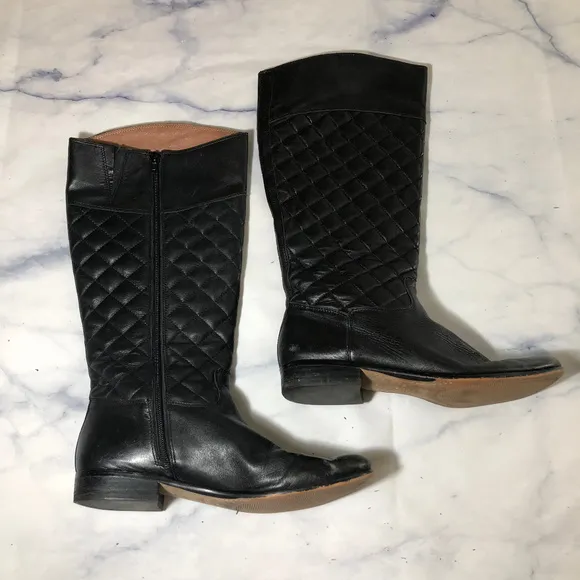 Corso Como Black Leather Quilted Riding Boots