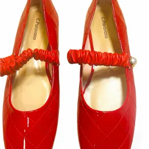 C.Paravano Red NWOT Quilted Mary Jane Flats with Pearl Detail – EU 41 / US 10.5