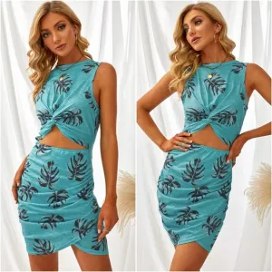 Cutout Twist Front Dress - Blue