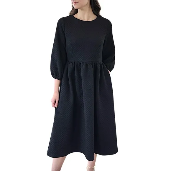 DAINTY JEWELLS Classic Carriage Quilted Midi Dress Black Modest Stretch