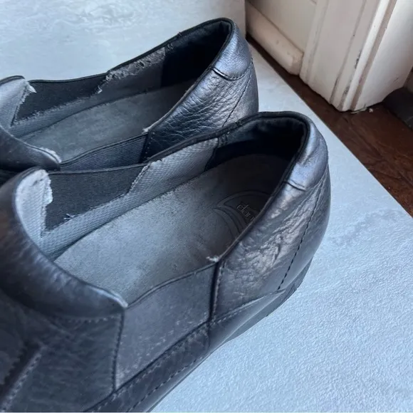 DANSKO Black Loafers Easy on Leather Comfort Shoes non slip clogs sz 42