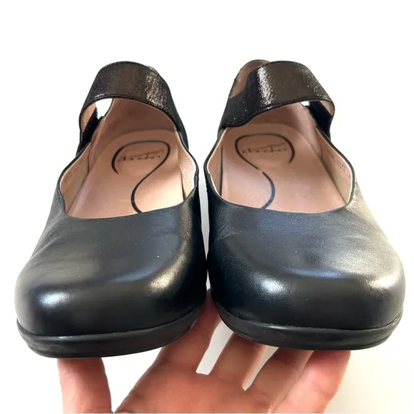 Dansko Black Shimmer Genuine Leather Audrey Ankle Strap Comfort Mary Jane Flats
