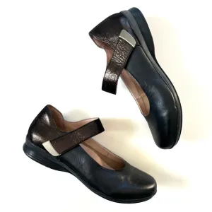 Dansko Black Shimmer Genuine Leather Audrey Ankle Strap Comfort Mary Jane Flats