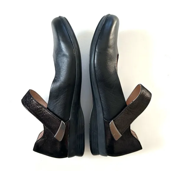 Dansko Black Shimmer Genuine Leather Audrey Ankle Strap Comfort Mary Jane Flats