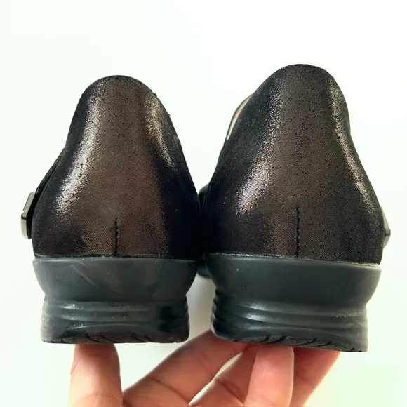 Dansko Black Shimmer Genuine Leather Audrey Ankle Strap Comfort Mary Jane Flats