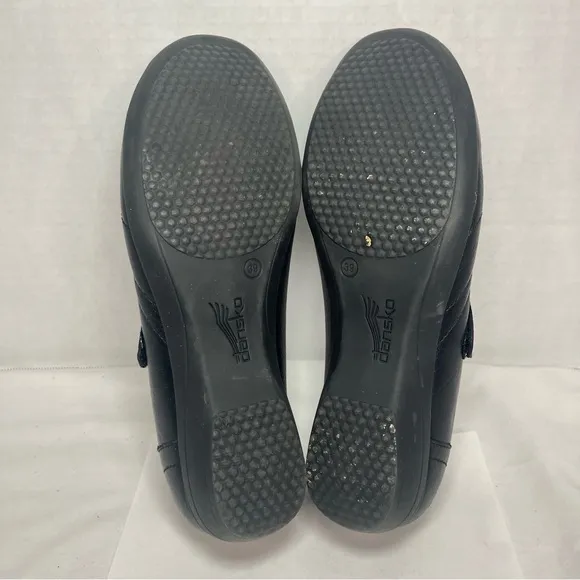 Dansko Franny Black Loafers  Leather Low Heel Comfort Shoes Round Toe Women 9