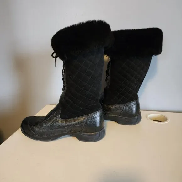 Dansko Kassidy Quilted Leather Fur Boots High Tall Black Womens‎