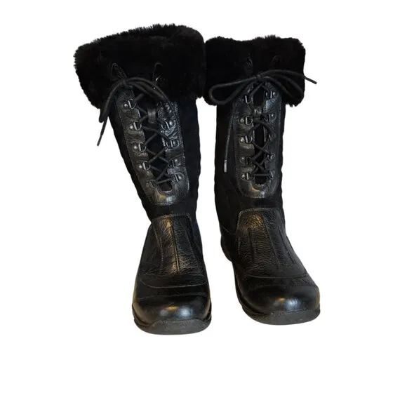Dansko Kassidy Quilted Leather Fur Boots High Tall Black Womens‎