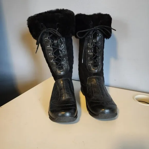 Dansko Kassidy Quilted Leather Fur Boots High Tall Black Womens‎
