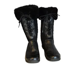 Dansko Kassidy Quilted Leather Fur Boots High Tall Black Womens‎