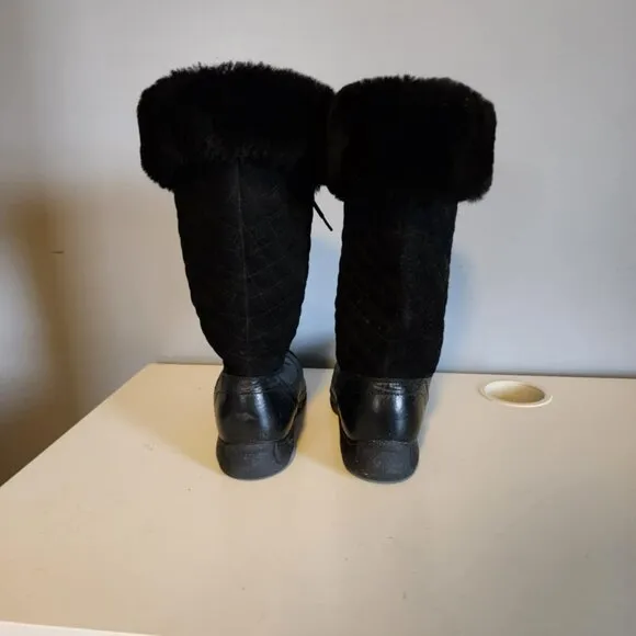 Dansko Kassidy Quilted Leather Fur Boots High Tall Black Womens‎