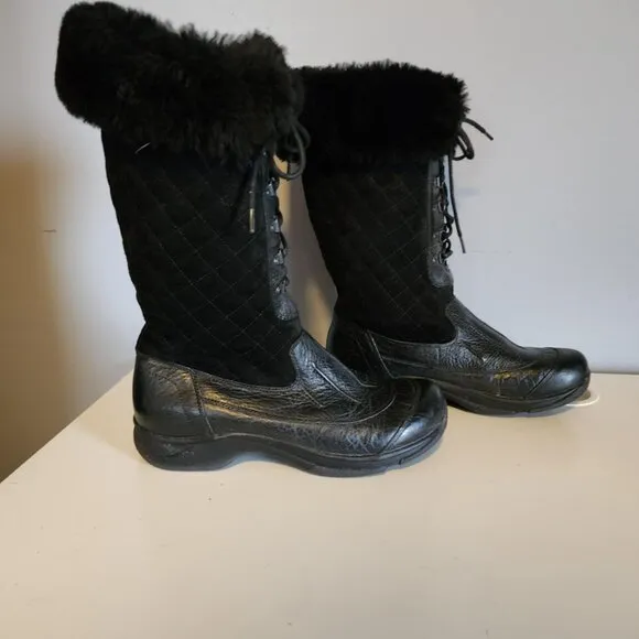 Dansko Kassidy Quilted Leather Fur Boots High Tall Black Womens‎