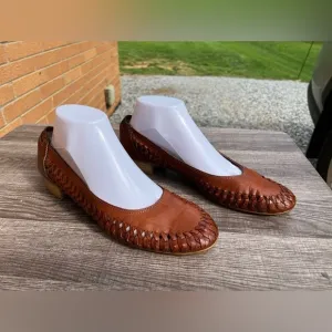 David Tate Women’s Size 10 Handmade Brown Leather Flats Florence Italy Braided