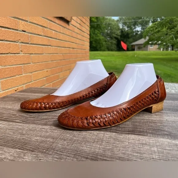 David Tate Women’s Size 10 Handmade Brown Leather Flats Florence Italy Braided