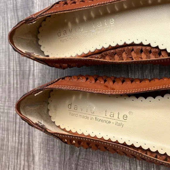 David Tate Women’s Size 10 Handmade Brown Leather Flats Florence Italy Braided