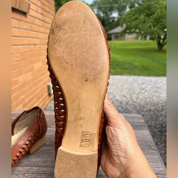 David Tate Women’s Size 10 Handmade Brown Leather Flats Florence Italy Braided