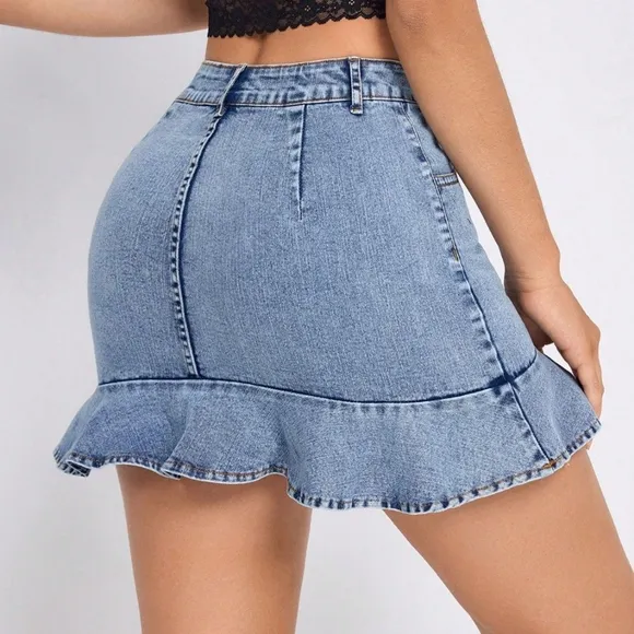 Denim Ruffle Hem Skirt