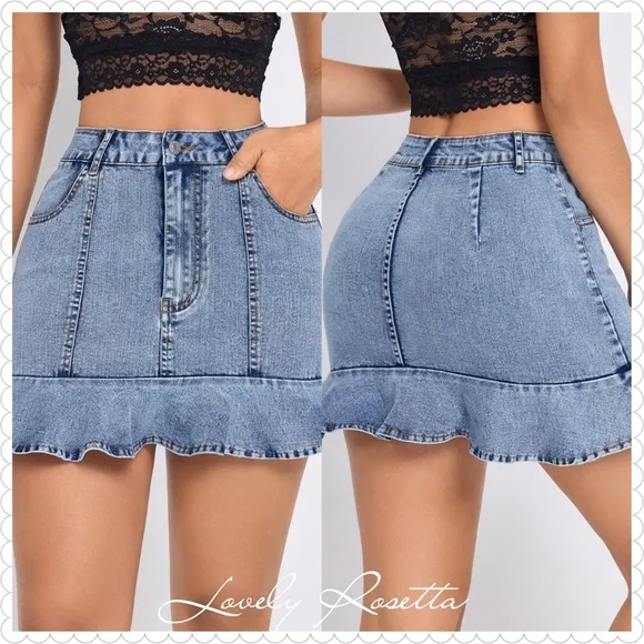 Denim Ruffle Hem Skirt