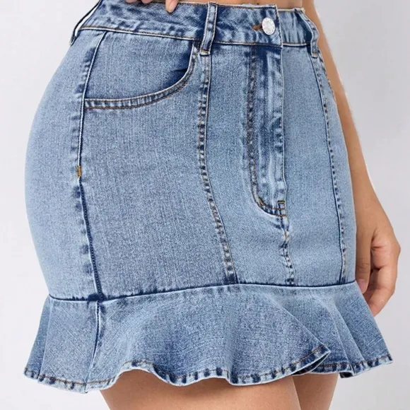 Denim Ruffle Hem Skirt
