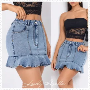 Denim Ruffle Hem Skirt