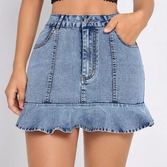 Denim Ruffle Hem Skirt