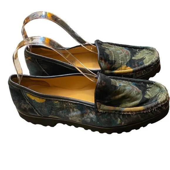 Diane B. Milano Floral Velvet Loafers 1750 Vibram Sole Women's Sz 39.5, US 9-9.5