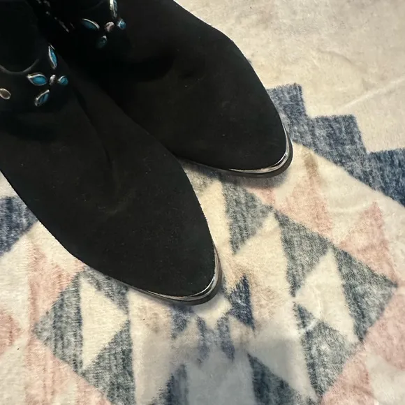 Dingo Victoria Black Western Boots with Turquoise Embroidery sz 9.5
