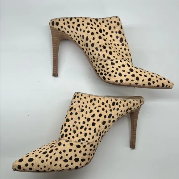 Dolce Vita Cinda Leopard Print Calf Hair Pointed Toe Mules Stiletto Heel 10 Ten