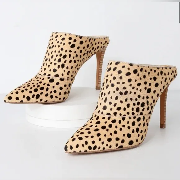 Dolce Vita Cinda Leopard Print Calf Hair Pointed Toe Mules Stiletto Heel 10 Ten