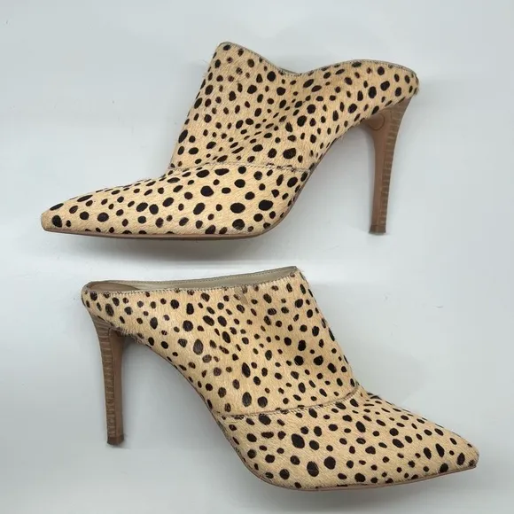 Dolce Vita Cinda Leopard Print Calf Hair Pointed Toe Mules Stiletto Heel 10 Ten
