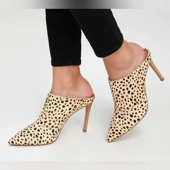 Dolce Vita Cinda Leopard Print Calf Hair Pointed Toe Mules Stiletto Heel 10 Ten