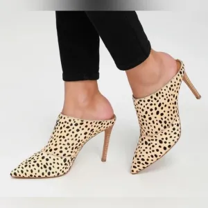 Dolce Vita Cinda Leopard Print Calf Hair Pointed Toe Mules Stiletto Heel 10 Ten