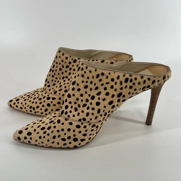 Dolce Vita Cinda Leopard Print Calf Hair Pointed Toe Mules Stiletto Heel 10 Ten