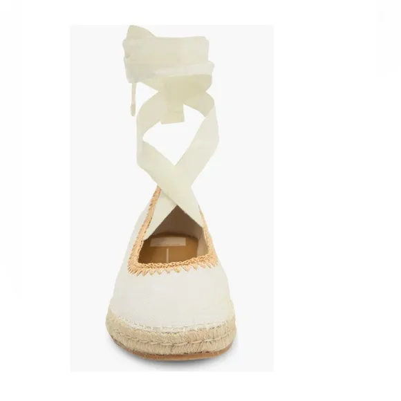 Dolce Vita Morgan Platform Flats Ivory Canvas Women’s 8 Wraparound Ankle Strap