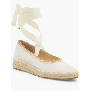 Dolce Vita Morgan Platform Flats Ivory Canvas Women’s 8 Wraparound Ankle Strap