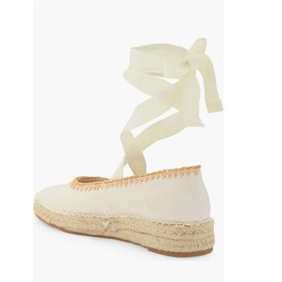 Dolce Vita Morgan Platform Flats Ivory Canvas Women’s 8 Wraparound Ankle Strap